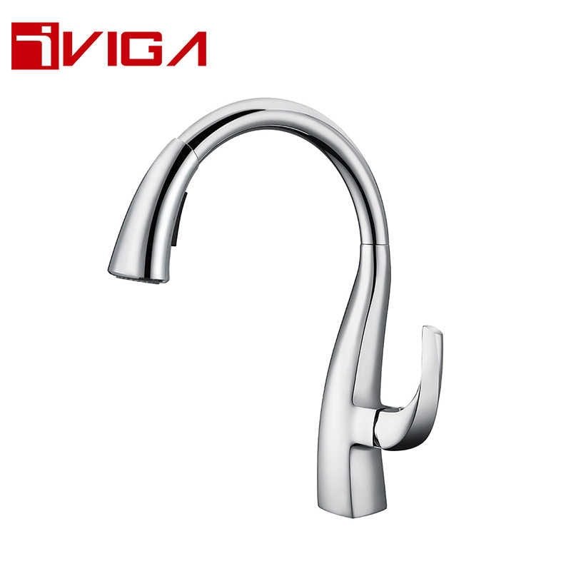 802201CH Kitchen Sink Mixer Tap with Pull Down Sprayer Chrome - Pull-down Kitchen Faucets - 1
