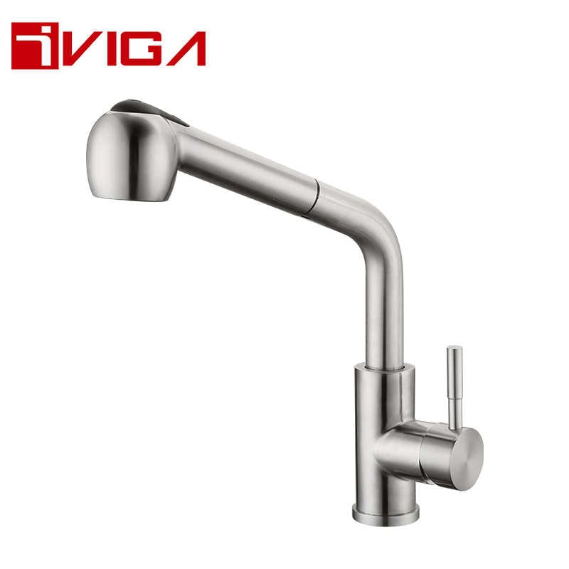 Single Handle High Arc Pull Out Kitchen Faucet 42220701BN