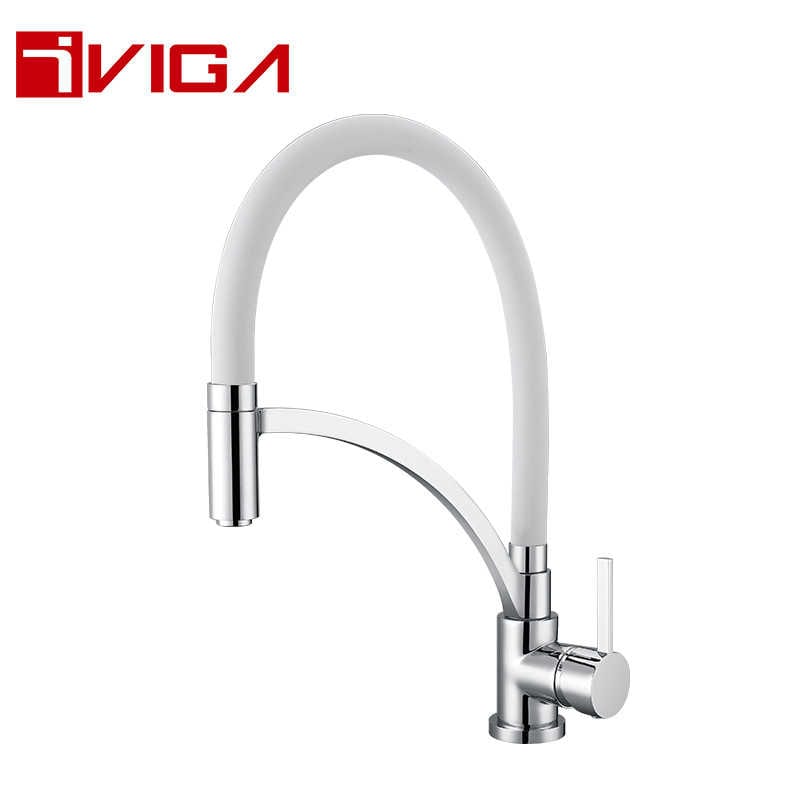 Single Hole Pre-Rinse Pull Down White Kitchen Faucet 99200108CH