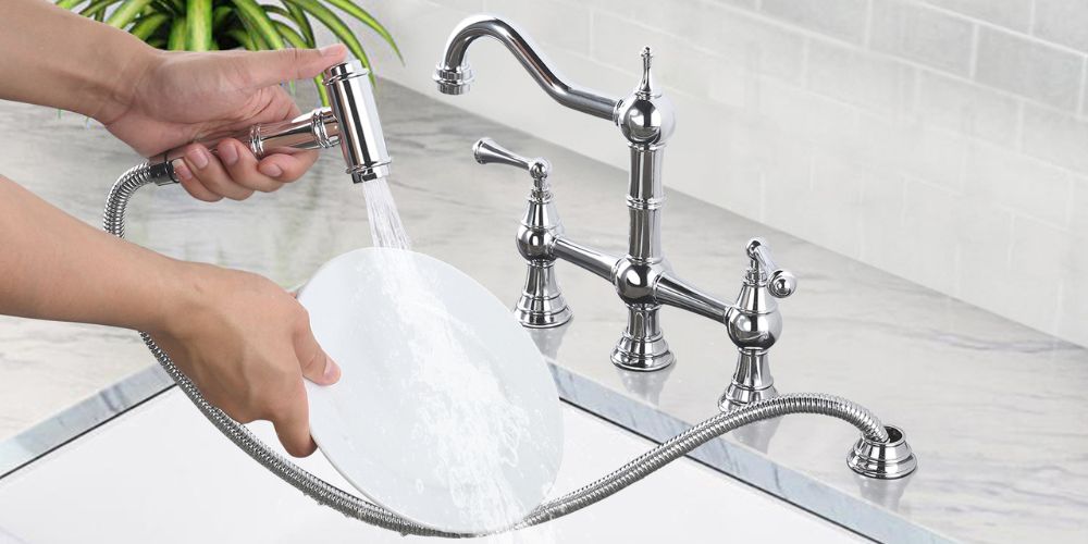 kitchen tap vintage bridge faucet in kitchen - Dual Handle Kitchen Faucets - 3