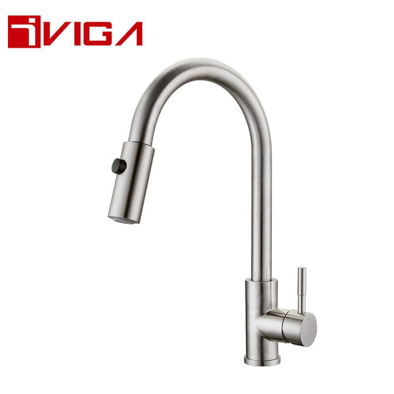 Single Handle Pull Out Brushed Nickel Kitchen Faucet 42220801BN