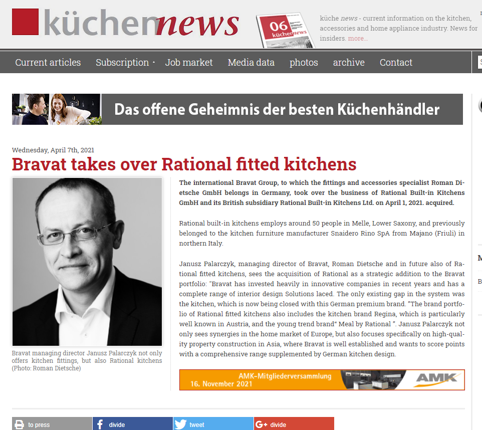 German BRAVAT Group acquires German cabinet giant Rational