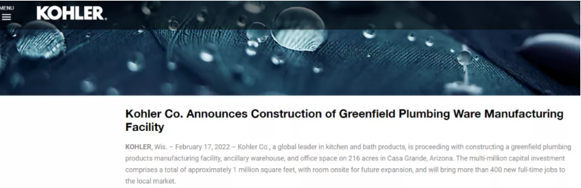 The New Factory, A $300 Million Investment By Kohler, Will Open In 2023. Neighboring TSMC's New Factory - News - 2