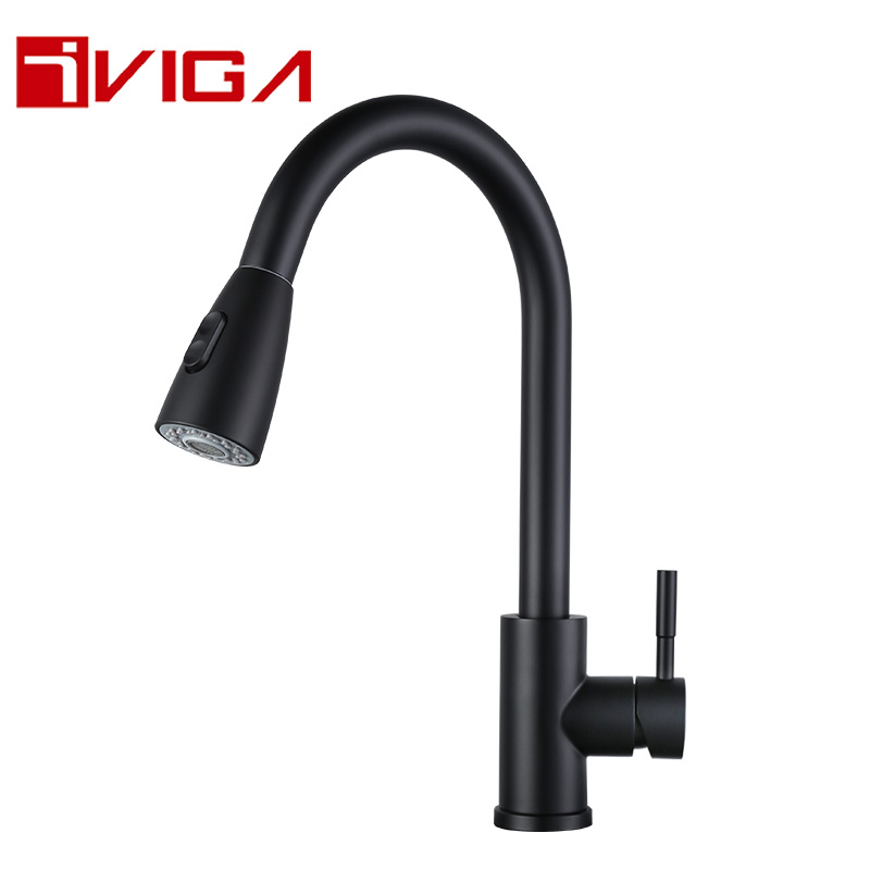 तिनीहरूको 304 Stainless Steel High Arc Pull Out Kitchen Sink Faucet 42221401DB