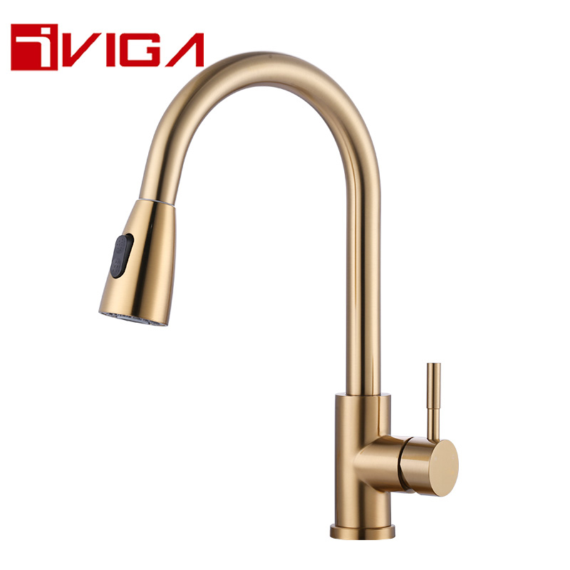 Brush Gold Kitchen Tap with Pull Down Sprayer 42221401BG