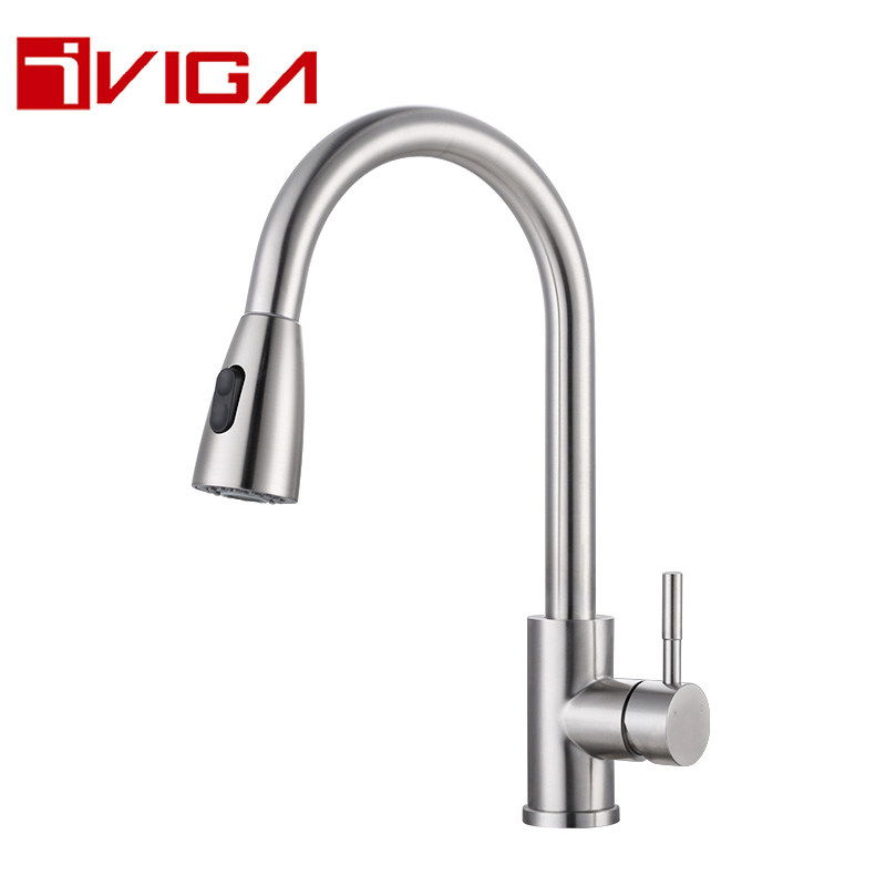 SUS 304 Kitchen Tap With Pull Down Sprayer Utility Sink Tap 42221401BN