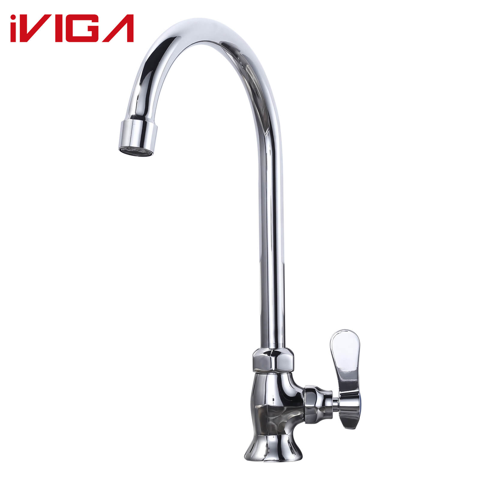 VIGA Chrome Commercial Kitchen Single Cold Tap, 360° Rotatable High Arc Faucet