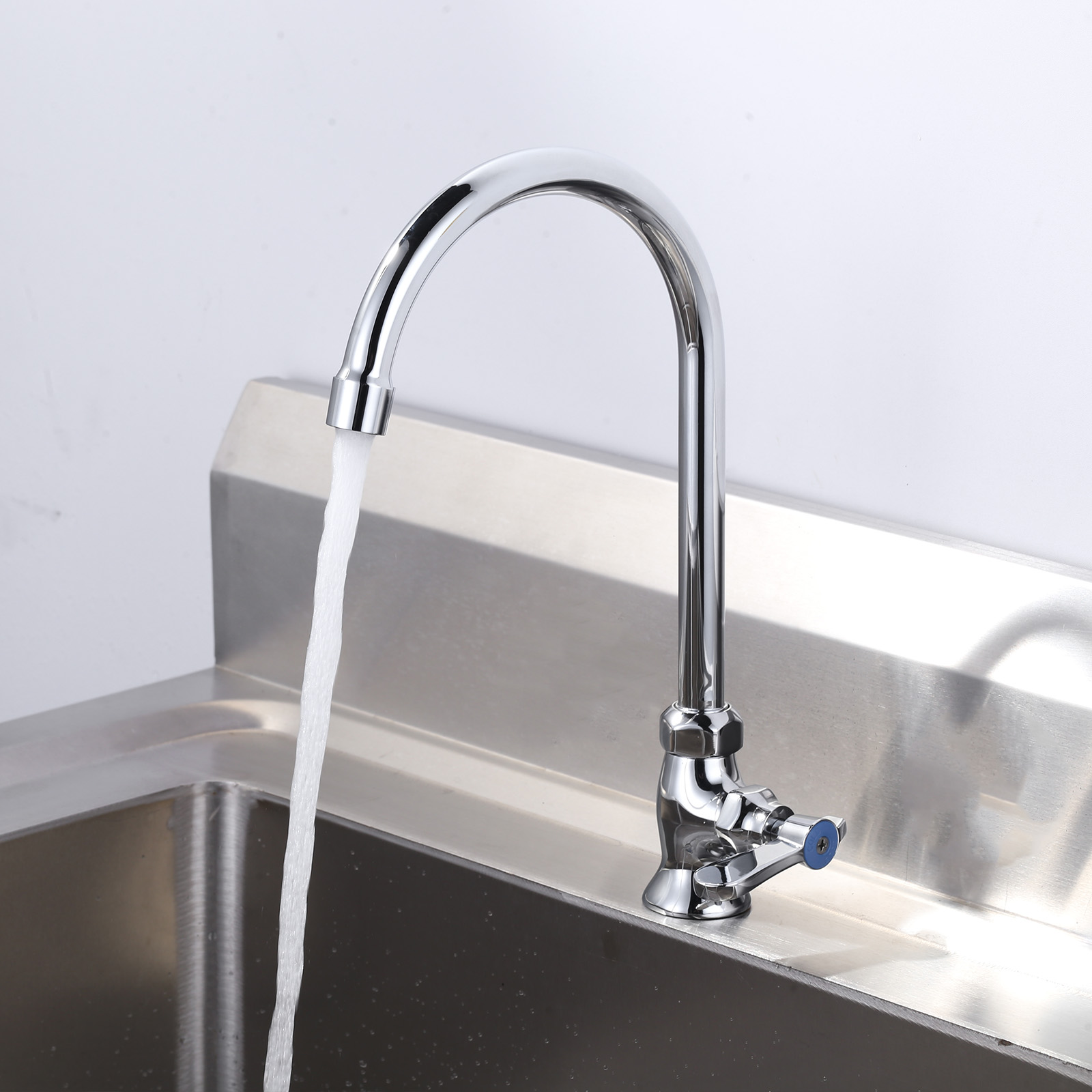 Chrome High Arc Rotatable Commercial Sink Tap In Use