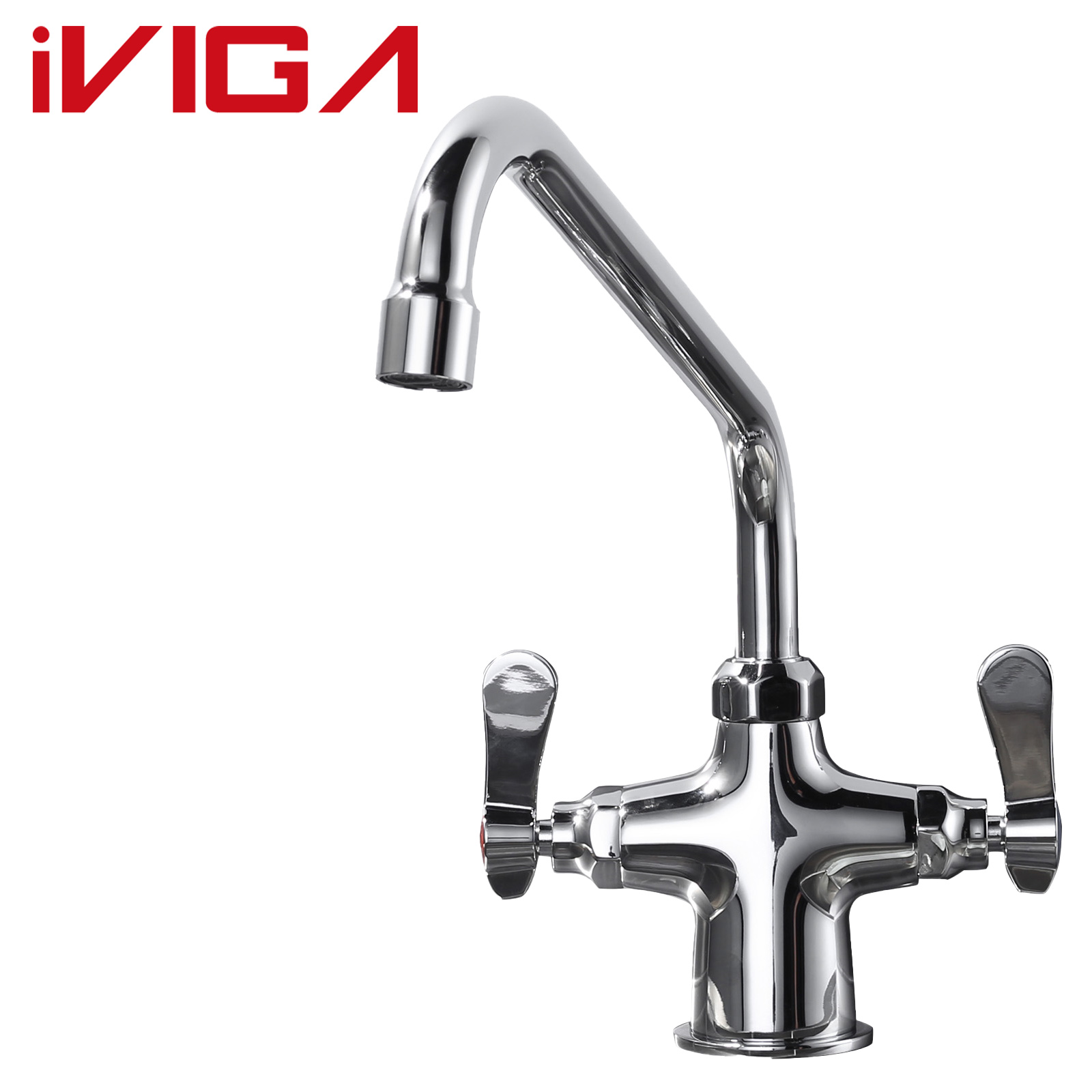 iVIGA Two Handle Deck Mount Commercial Kitchen Faucet Polished Chrome