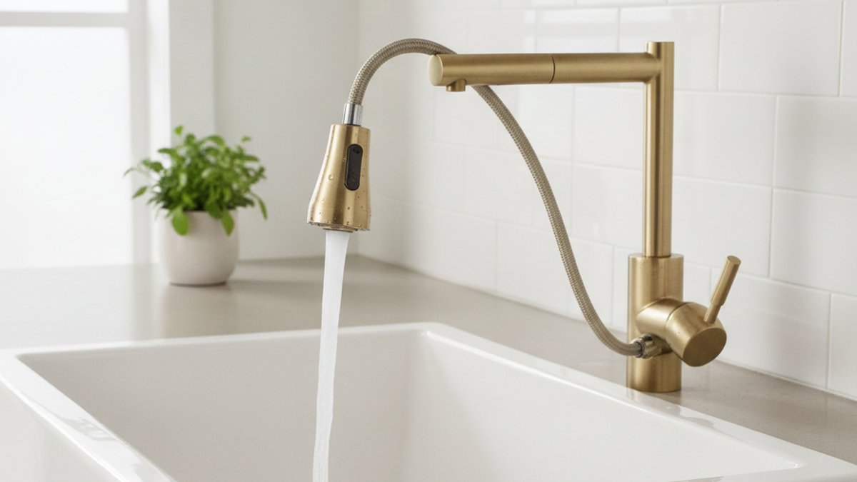 pull out kitchen faucet brass
